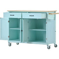Kitchen Storage Islands&Carts with Solid Wood Top and Locking Wheels, Kitchen Island Cart with 4 Door Cabinet and Two Drawers, Kitchen Cabinets for Kitchen and Dining Room, Green