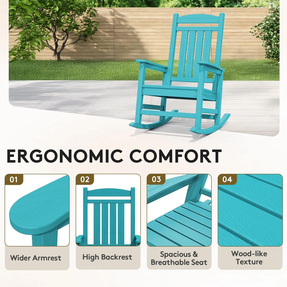 KINGYES Outdoor Rocking Chair Set of 2, HDPE Patio Rocking Chair, Heavy Duty Front Porch Rocker, Navy