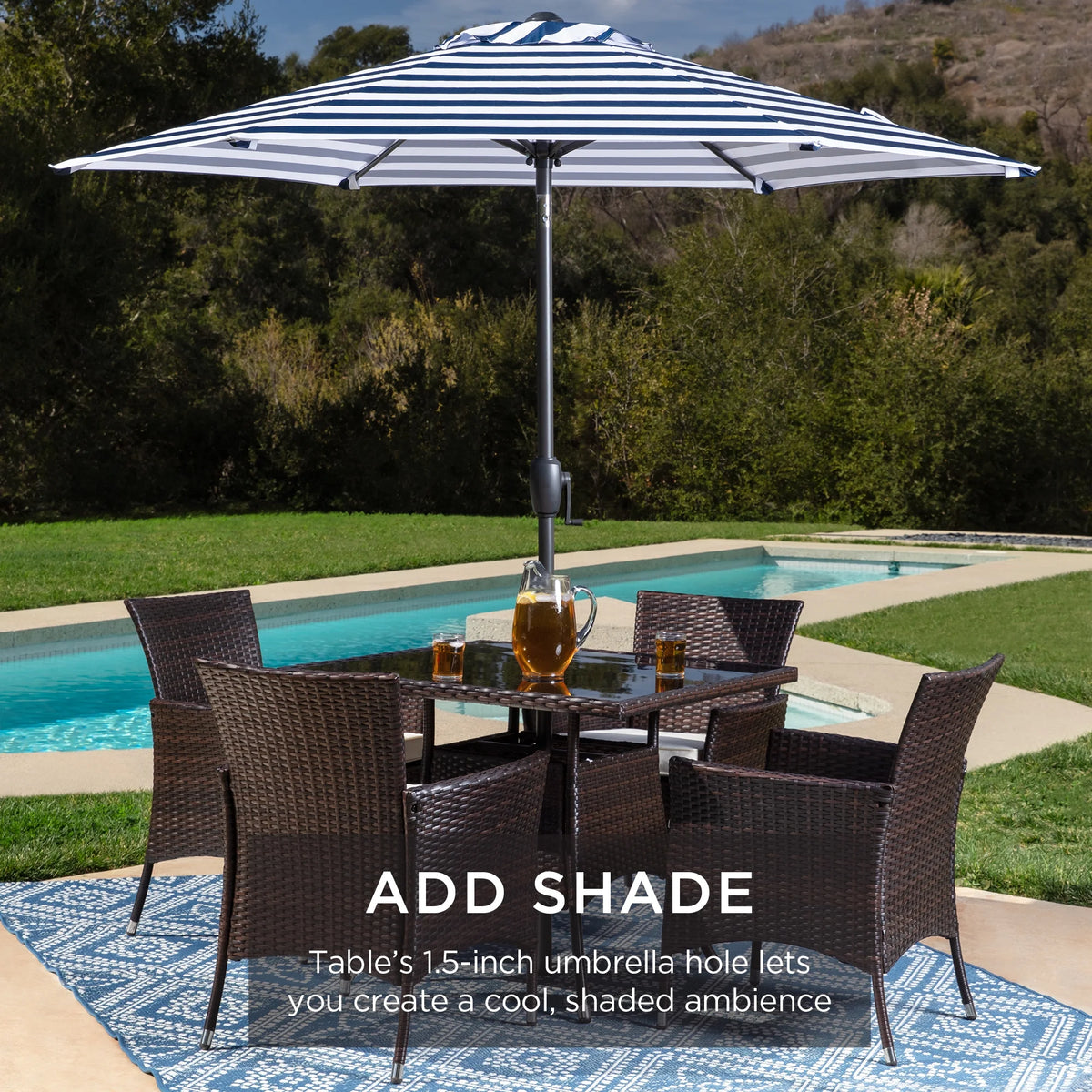 Best Choice Products 5-Piece Indoor Outdoor Wicker Patio Dining Table Furniture Set w/ Umbrella Cutout, 4 Chairs - Gray