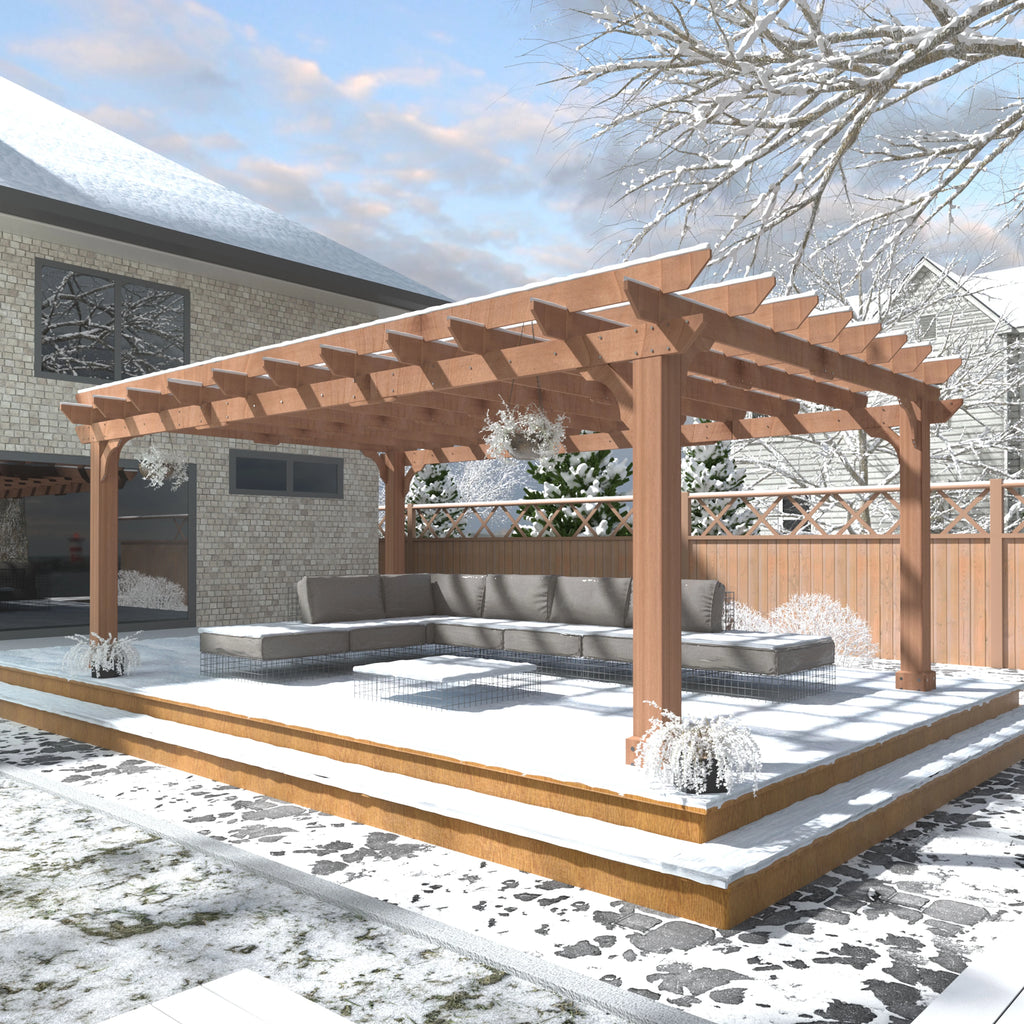 VEIKOUS 12'x10' Cedar Wood Pergola w/ Flat Roof and Ground Stakes for Outdoor Patio, Garden, Deck