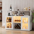 Home Wine Bar Cabinet with LED Light, Industry Coffee Bar Cabinet with Wine Rack, Glass Holder, and Power Outlets, Kitchen Sideboard Buffet Cabinet for Living Room Dining Room