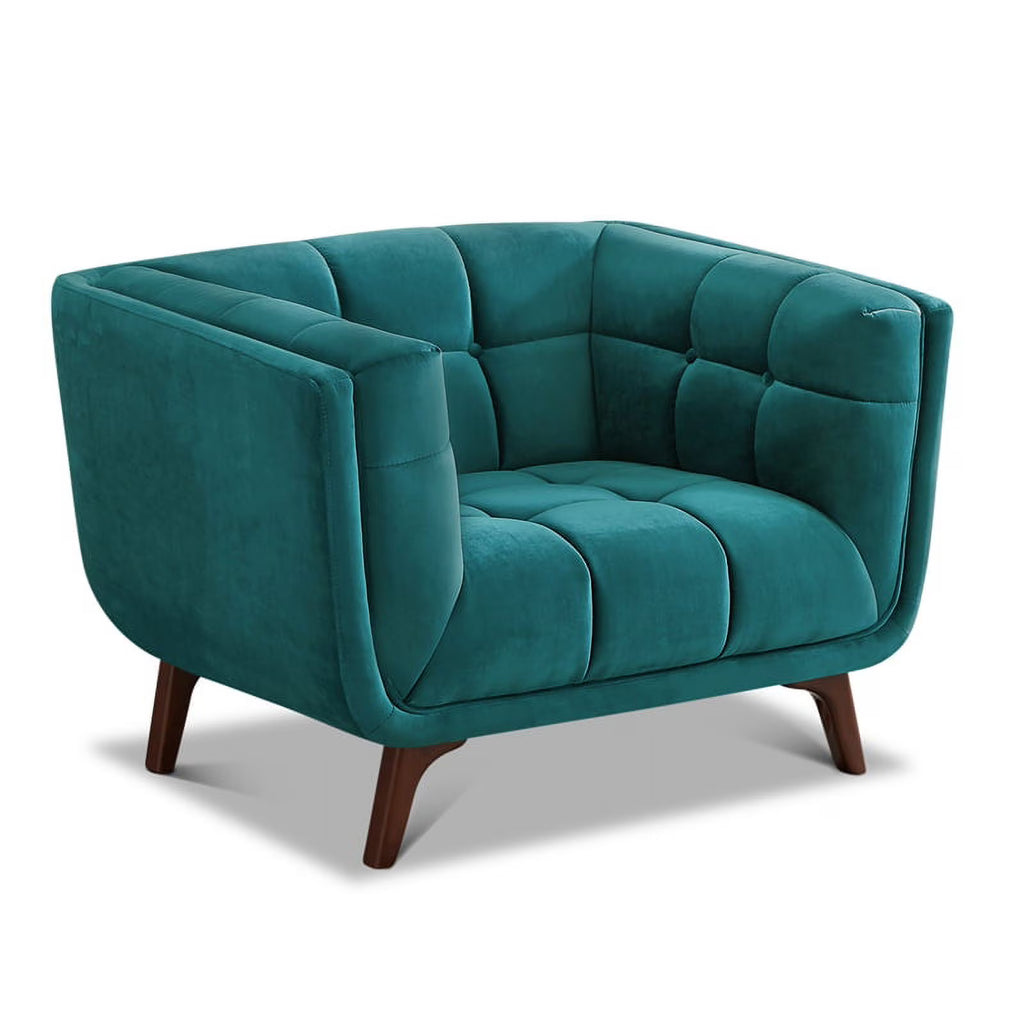 Allen Mid-Century Modern Velvet Upholstered Armchair in Blue