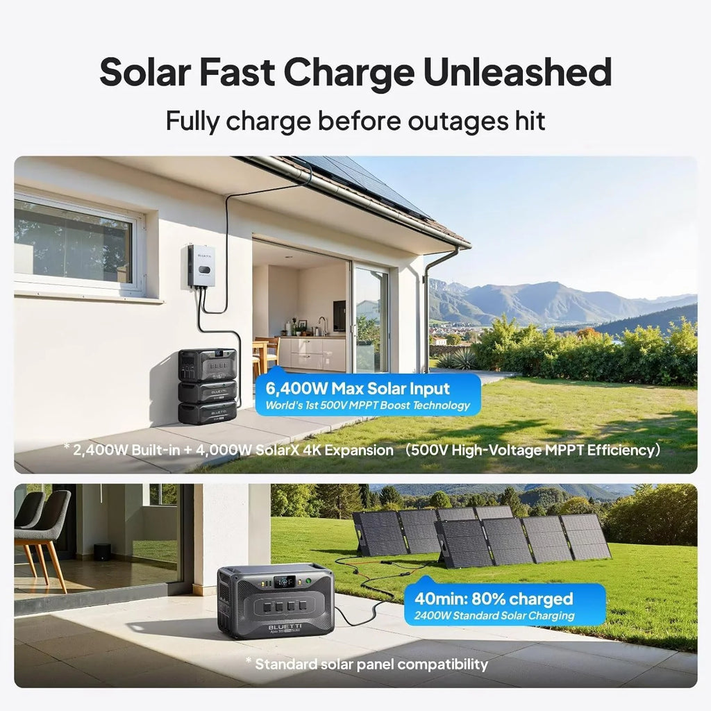 BLUETTI Apex 300 Solar Generator with 2 200W Solar Panels, 2764Wh Portable Power Station with 3840W AC Outlets, Dual Voltage for Camping, Off-Grid, and Emergency Use