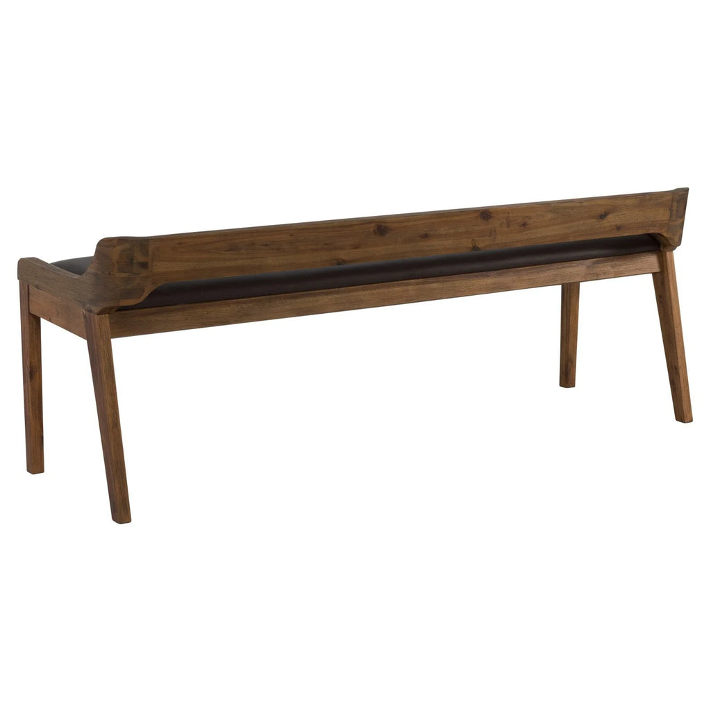 Boraam Rasmus Low Back Faux Leather and Wood Dining Bench, Chestnut Wire-Brush Finish
