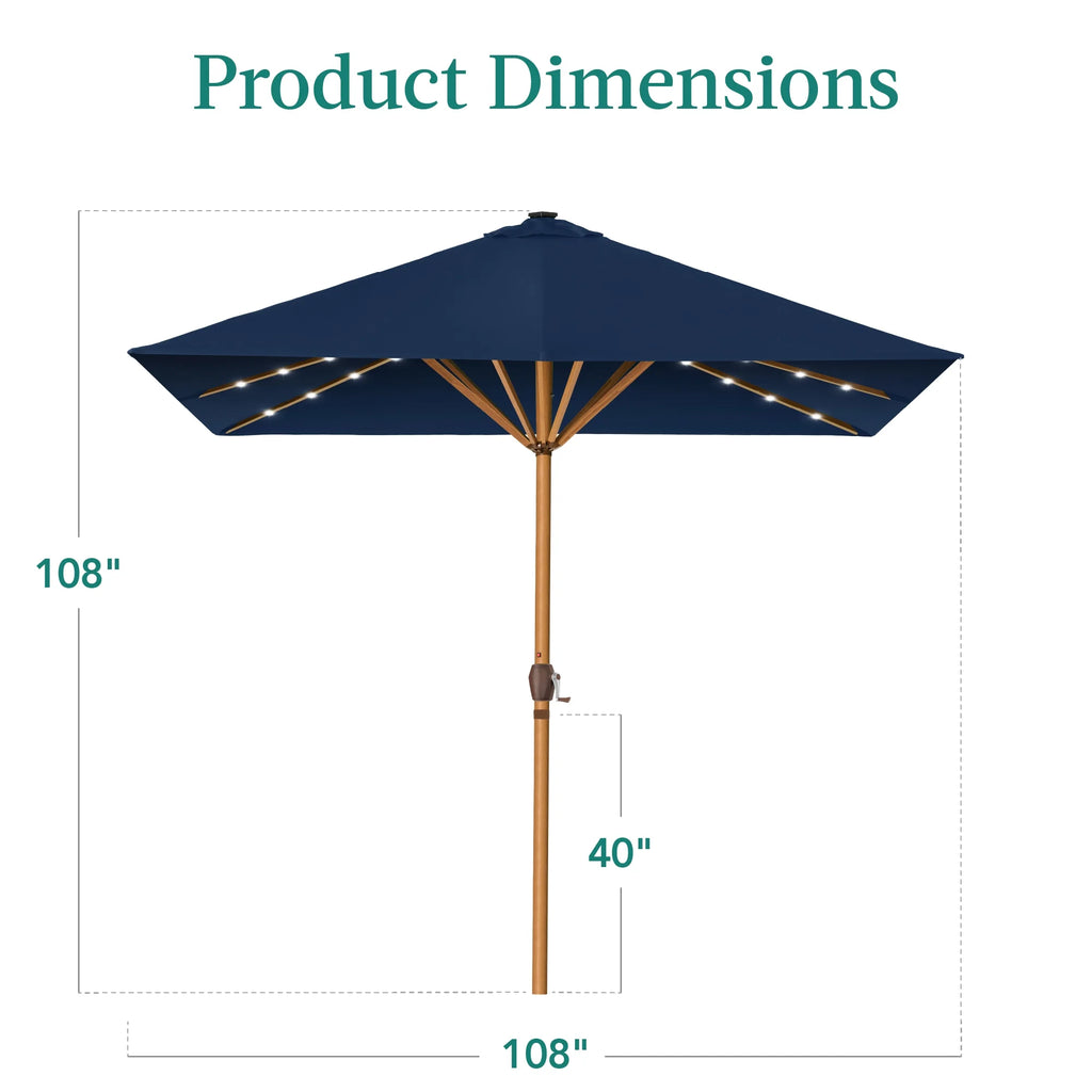 Best Choice Products 9ft Deep Square Solar LED Lighted Patio Umbrella w/ Woodgrain Pattern, UV-Resistant - Black