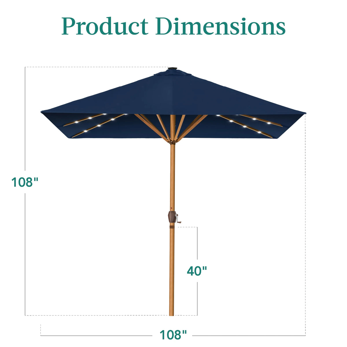 Best Choice Products 9ft Deep Square Solar LED Lighted Patio Umbrella w/ Woodgrain Pattern, UV-Resistant - Black