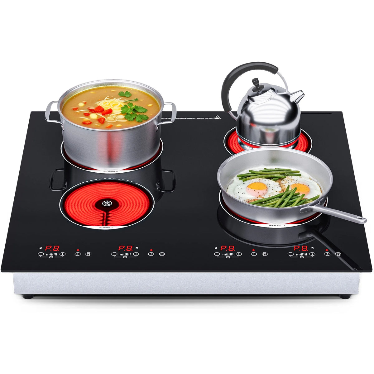 Advwin  4 Burner Electric Stove Top 24 Inch Built-in Electric Stove Top,6000W Electric Ceramic Cooktop with 4H Timer, Kid Safety Lock and Knob Control, 9 Heating Level,220v(No Plug)