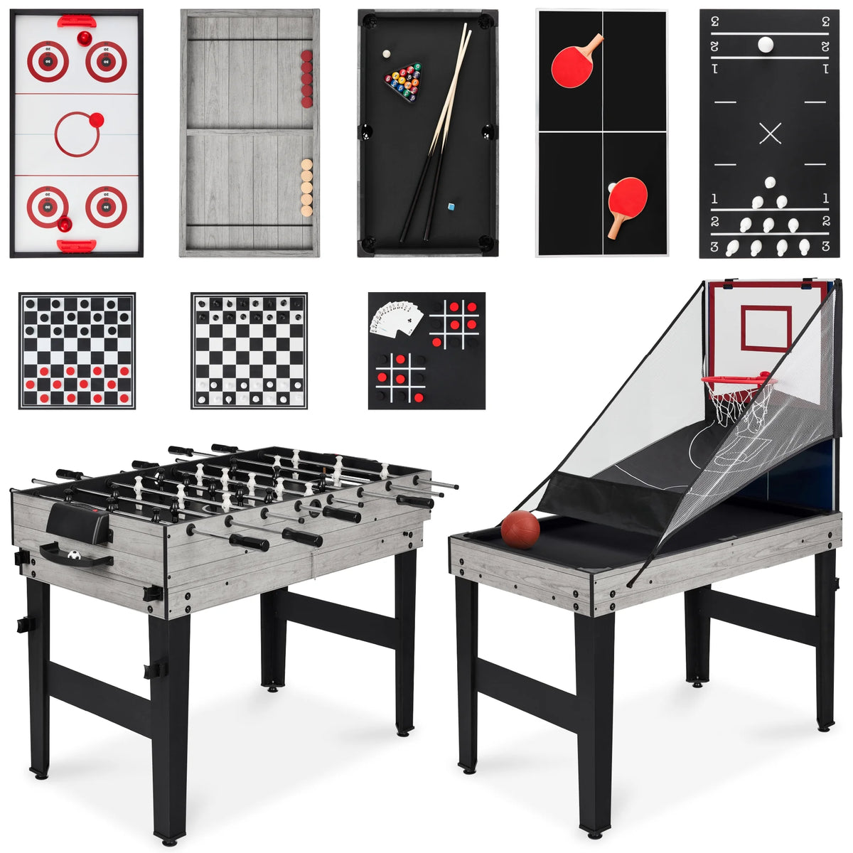 Best Choice Products 13-in-1 Combo Game Table Set w/ Ping Pong, Foosball, Basketball, Hockey, Archery - Natural