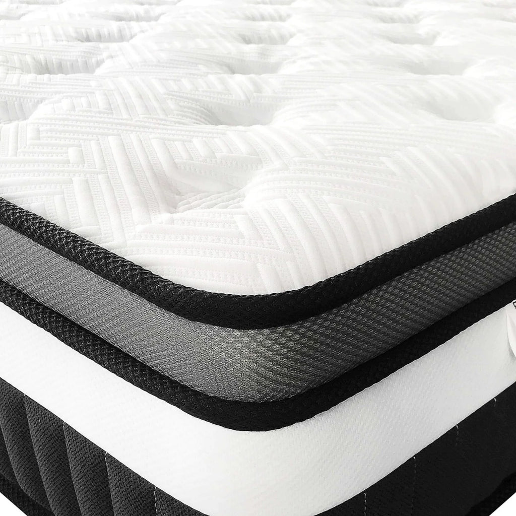 Qvamodo 14 Inch Hybrid King Mattress- Medium Firm King Size Bed in a Box - CertiPUR-US Certified Memory Foam, King Size mattress for Pressure Relief, Cooling Sleep, and Motion Isolation