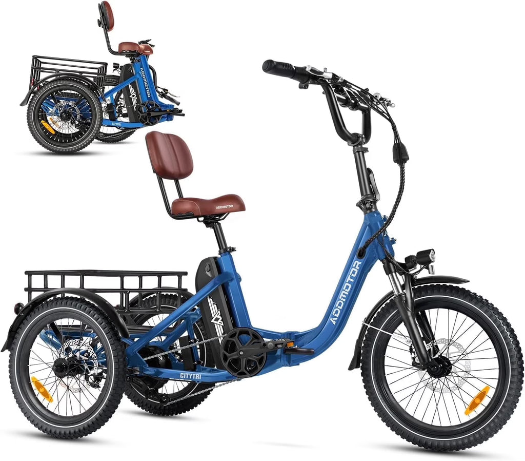 Addmotor Folding Electric Trike, 90MI Electric Tricycle for Adults, 750W 48V 20Ah, CITYTRI 3 Wheel Electric Bikes, Step-Thru Etrike with Rear Speed Differential & Parking Brake, E-310 Plus Red