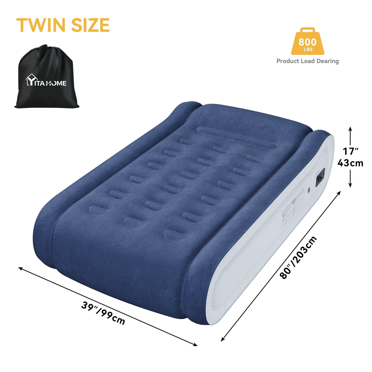 Dextrus Twin Air Mattress,Luxurious Velvet Surface, Unsurpassed Body Support, Ergonomic Design with Integrated Pillow, Emergency Repair Kit, and Rapid Inflation/Deflation