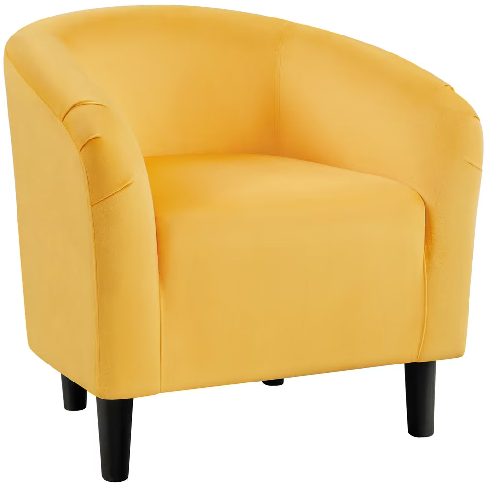 Alden Design Upholstered Barrel Accent Chair for Livingroom, Yellow Velvet