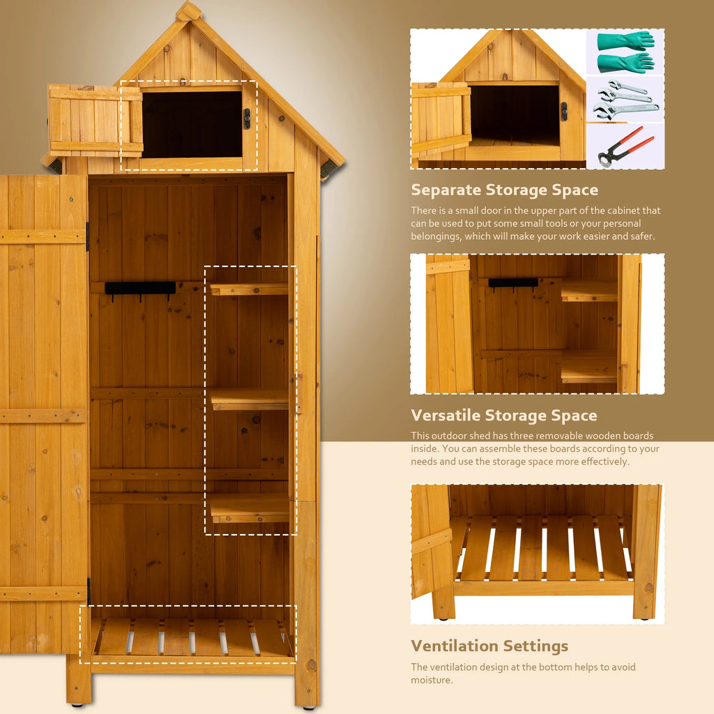 Miniyam 70.55" Outdoor Storage Shed, Garden Tool Storage Cabinet for Home Yard, Natural