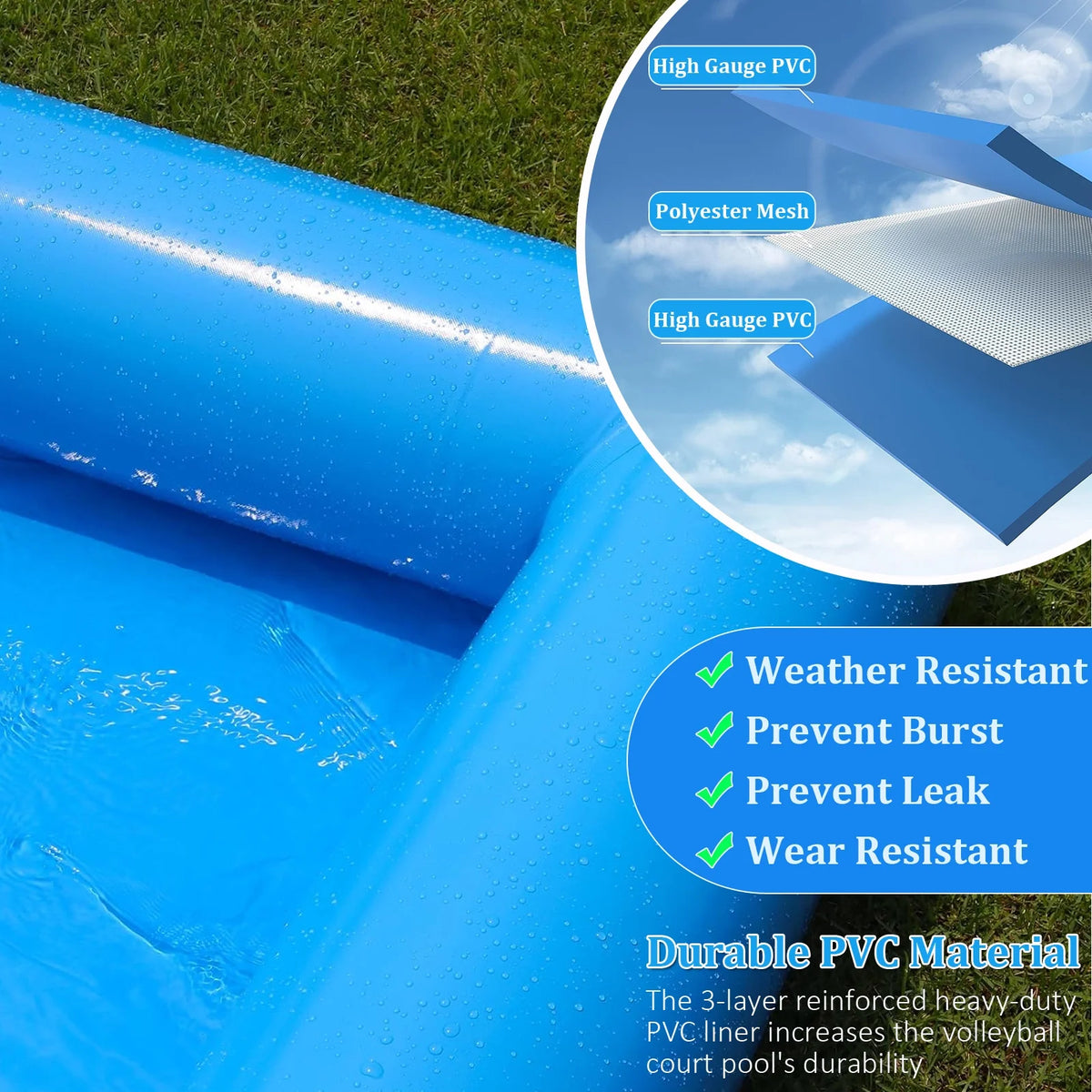 33FT Inflatable Volleyball Court Beach Pool Volleyball Net for Backyard Outdoor Training Game with 800W Air Pump, Volleyball Pool/Water Volleyball Field