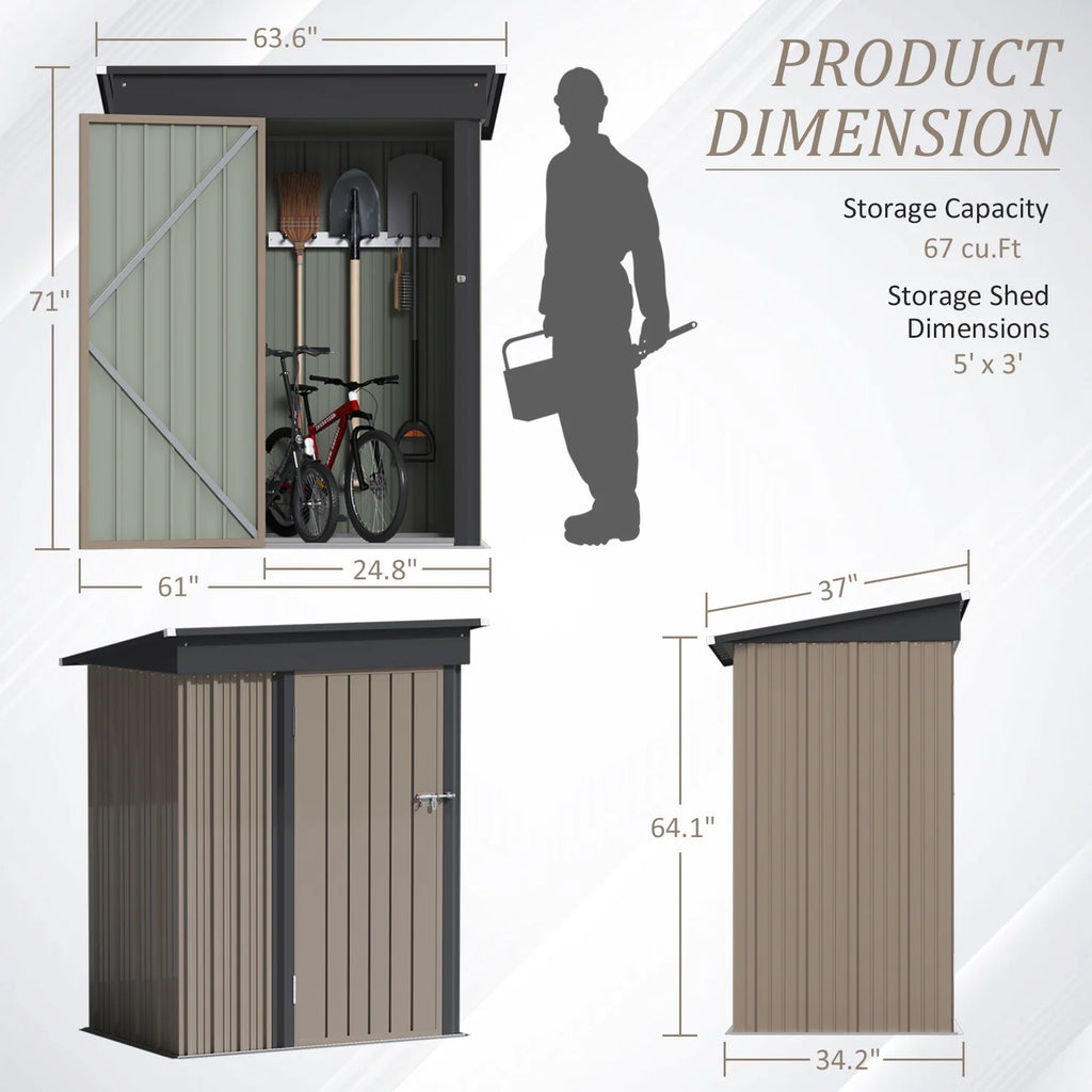 LACOO 4' x 6' Outdoor Storage Metal Shed for Tool Storage, Outdoor House for Backyard & Garden,Brown