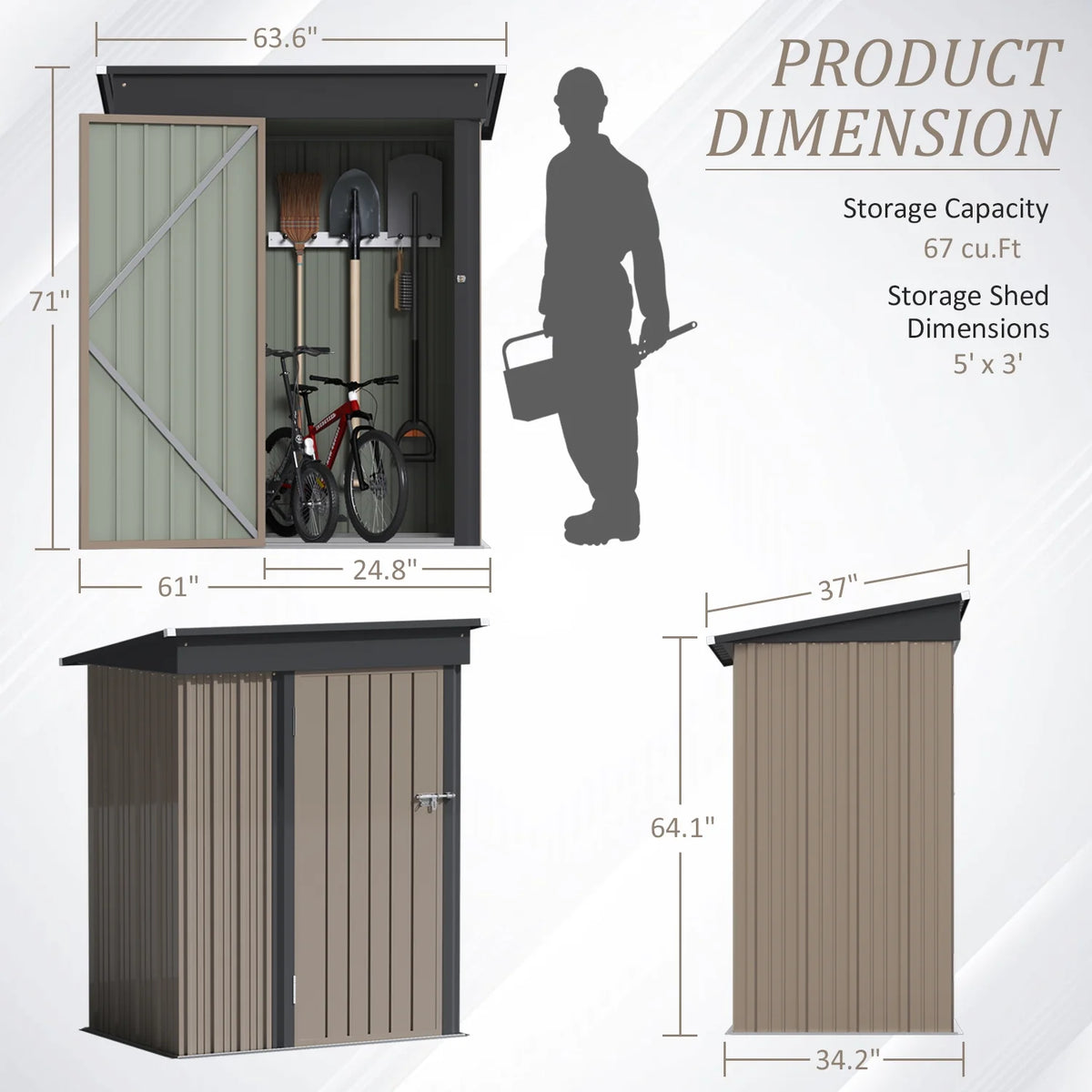 LACOO 4' x 6' Outdoor Storage Metal Shed for Tool Storage, Outdoor House for Backyard & Garden,Brown