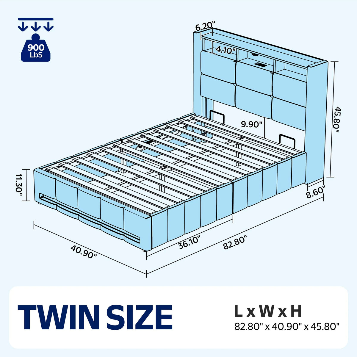 Greenstell Twin Size Lift up Hydraulic Platform Storage Bed Frame with Led Light & Charging Station, Fabric Channel Wingback Headboard, Dark Gray