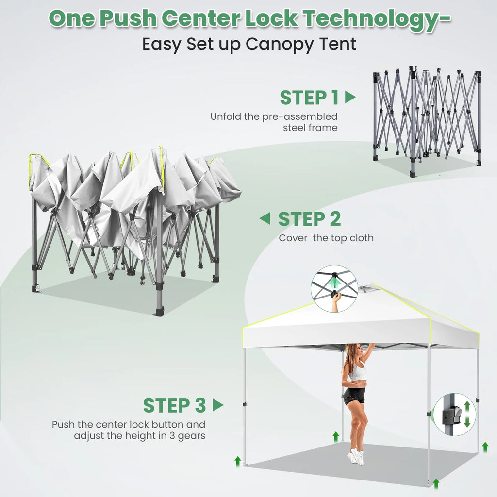 Hoteel Canopy 10x10 Pop Up Canopy Tent 1-Button Push Easy up Outdoor Canopy Instant Portable Commercial Shelter Waterproof UPF50+ Gazebo with Reflective Strip, Air Vent & 4 Sandbags, Black