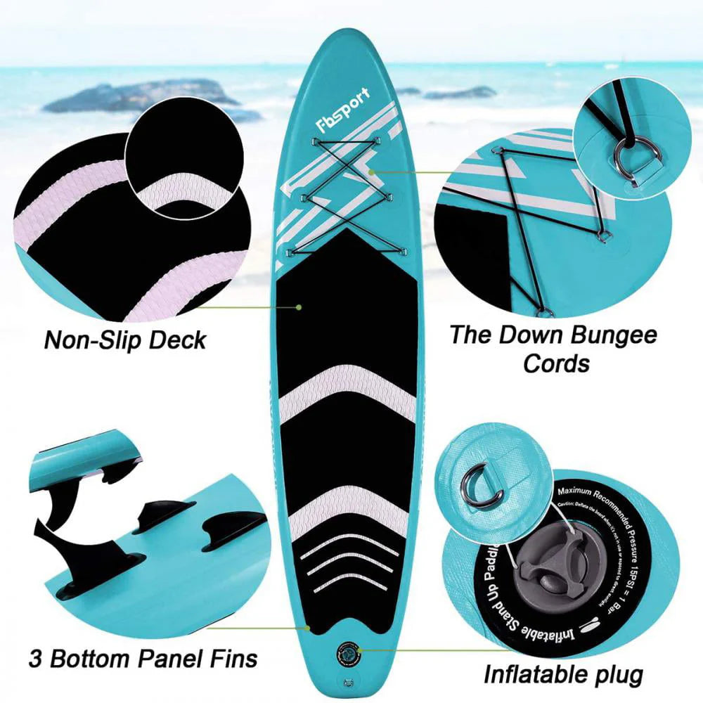 Fbsport 11ft Inflatable Paddle Board SUP, 6'' Thick W/Paddling Fins Pump & Accessories Pack, Lake Blue