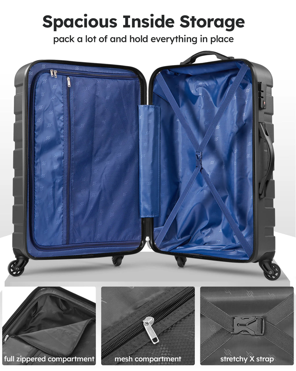 3 Piece Luggage Sets Hard Shell Suitcase Set with Spinner Wheels for Travel Trips Business 20" 24" 28", Rose Gold
