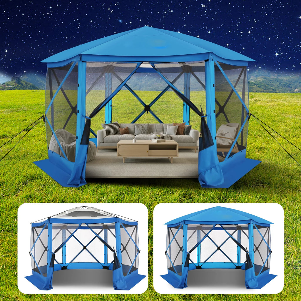 COBIZI 12x12 Pop Up Canopy Gazebo, Outdoor Canopy Tent Screen House with 5 sidewalls and Netting for Camping, Waterproof, UV Resistant, Ez Set-up Party Tent with Carrying Bag and Ground Stakes,Brown