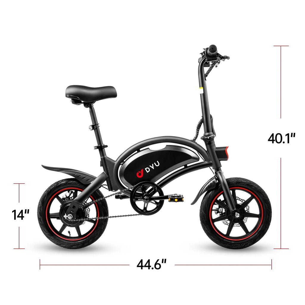 D DYU 14" Folding Electric Bike for Adults Teens, 15.5MPH Cruiser E Bike, 250W 36V/10AH, Pedal-Assist, Step-Through Frame Electric Commuter Bike, Complies to UL2849