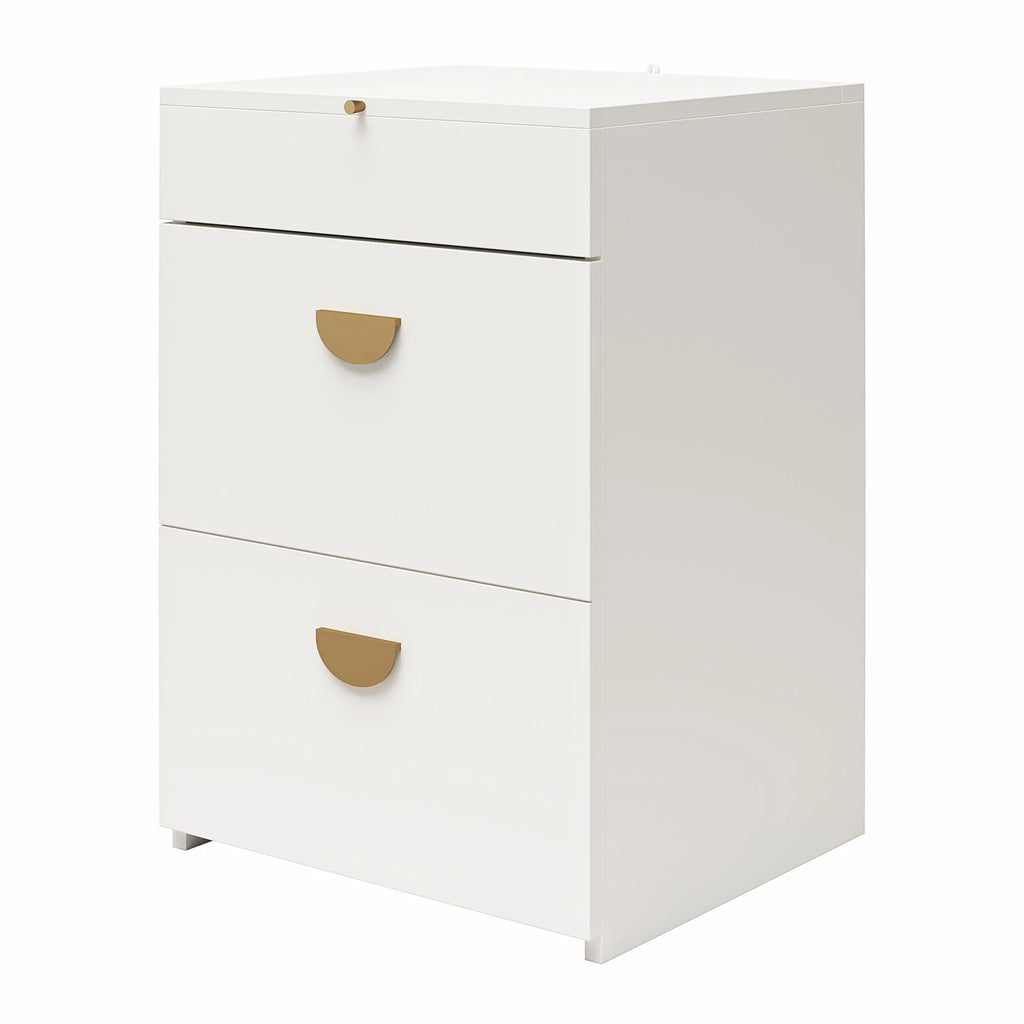 Ameriwood Home Compact 3-in-1 Vanity Set, Makeup Storage Desk & Stool, Mirror w/ LED lights & USB Charging Station, White