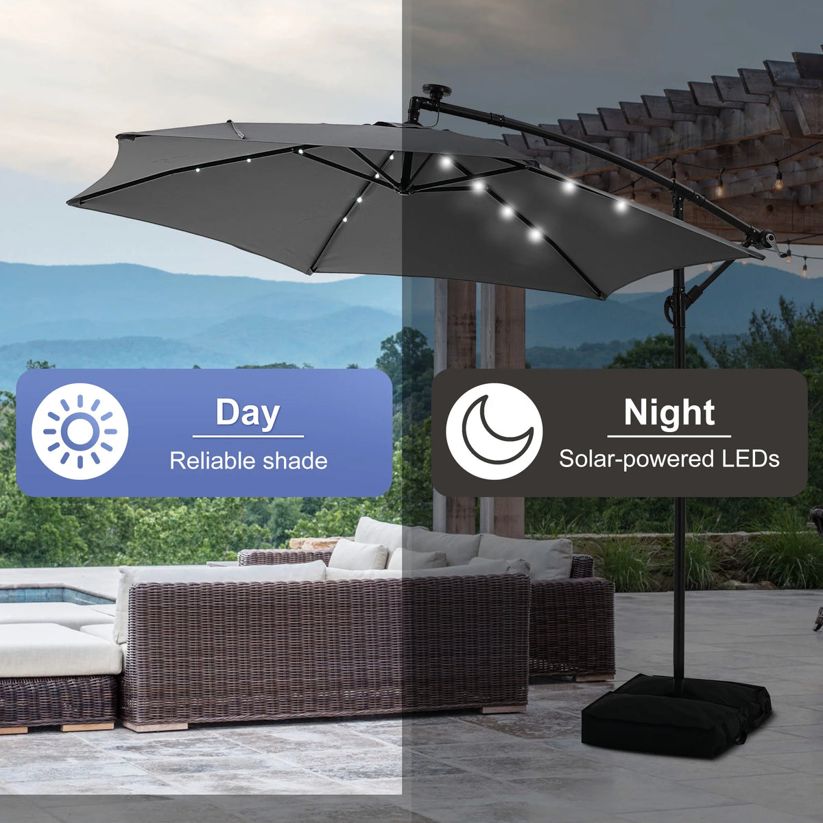 Autlaycil 10 ft Cantilever Offset Outdoor Patio Umbrella with Base Stand Rotate and Tilt, Blue