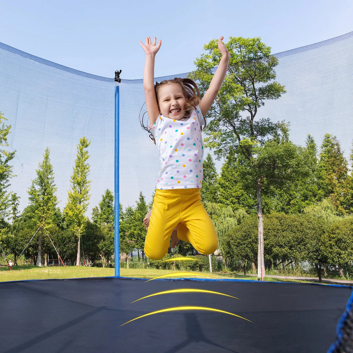 14FT Outdoor Trampoline with Safety Enclosure, Steel Tube Frame, Ladder & Secure Net - Heavy Duty, Blue