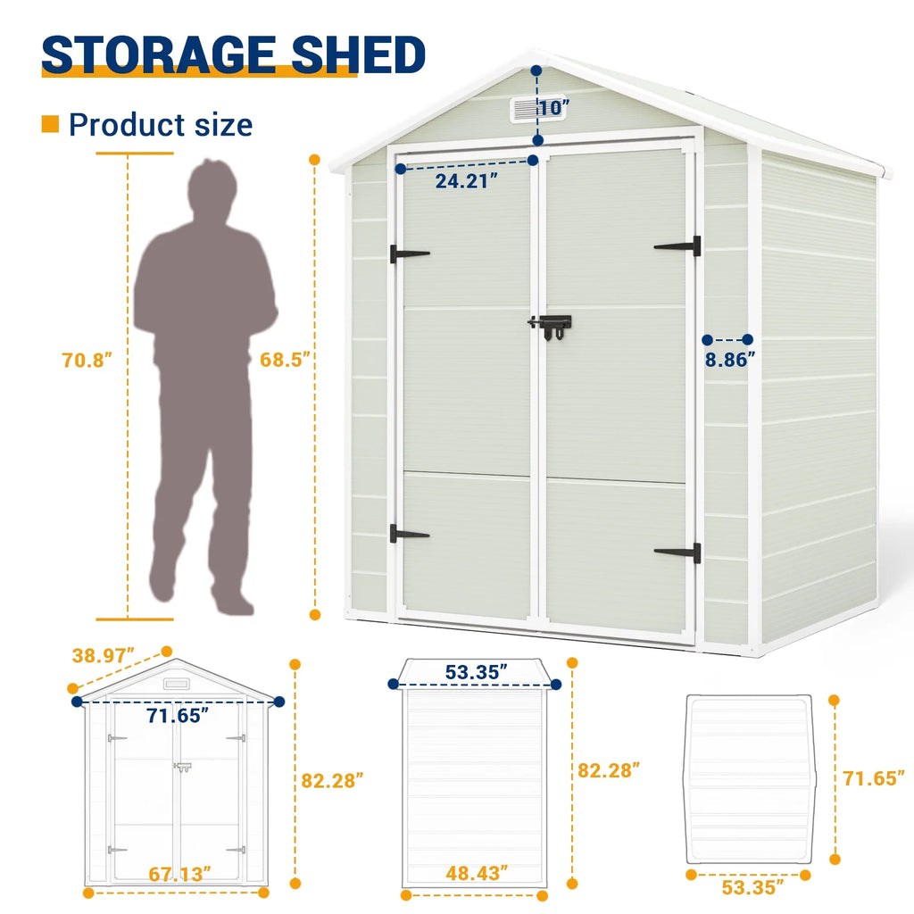 ECOPATIO Outdoor Storage Shed 5x3 FT, Resin Garden Shed for Bike, Tool, Plastic Outside Sheds & Outdoor Storage Storage Box with Lockable Door for Backyard, Patio, Lawn, Sandstone