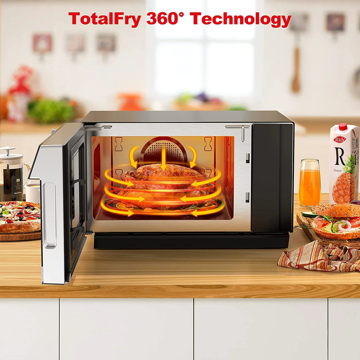 Galanz  4-in-1 ToastWave with TotalFry 360, Convection, Microwave, Toaster Oven, Air Fryer, 1000W,1.2 Cu.Ft, LCD Display, Cook, Sensor Reheat, Stainless Steel