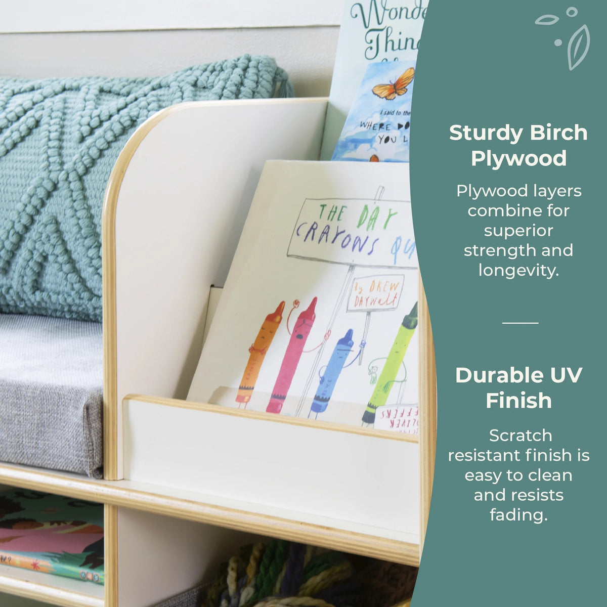 Guidecraft EdQ Reading Nook - Natural: Children's Wooden Bedroom Reading Bench, Kids' Bookshelf, Toy Cubby Organizer and Cube Storage