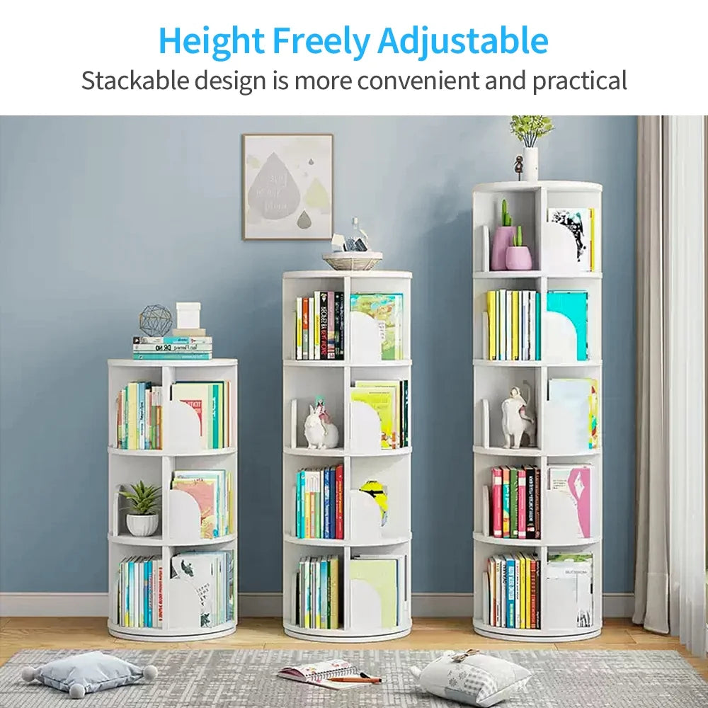 Bimiti 5 Tier Rotating Bookshelf, 360 Revolving Bookcase 20 Shelves Floor-Standing Storage Display Rack - White 63"x18"x18", Adult