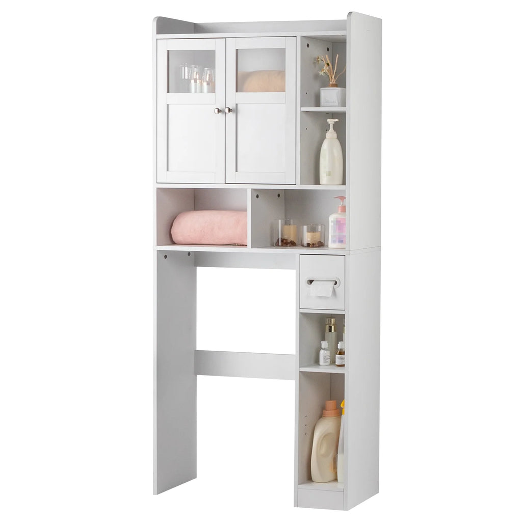 Ktaxon Over the Toilet Bathroom Storage Cabinet with 2 Doors & 3 Storage Shelves Space Saver, White