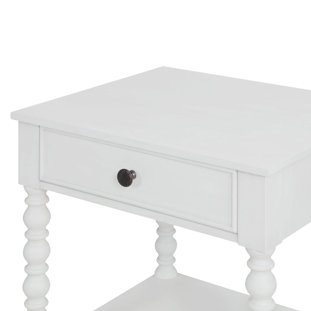Pioneer Woman Harper Spindle Nightstand with USB Charging Ports, Adults and Teens, White Finish
