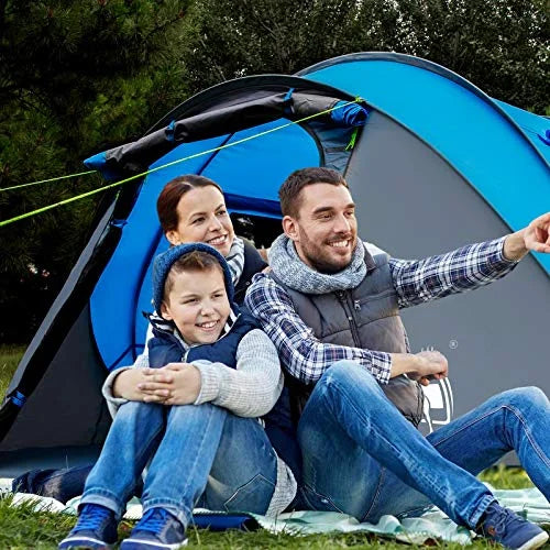 4 Person Easy Pop Up Tent,9.5'X6.6'X52'',Waterproof, Automatic Setup,2 Doors-Instant Family Tents for Camping, Hiking & Traveling, Blue