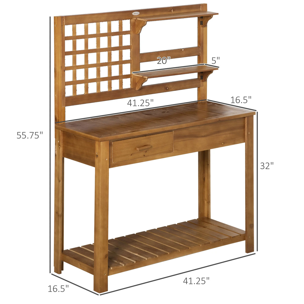 Outsunny Potting Bench Table, Garden Work Bench, Outdoor Wooden Workstation with Tiers of Shelves and Drawer for Patio, Courtyards, Balcony, Grey
