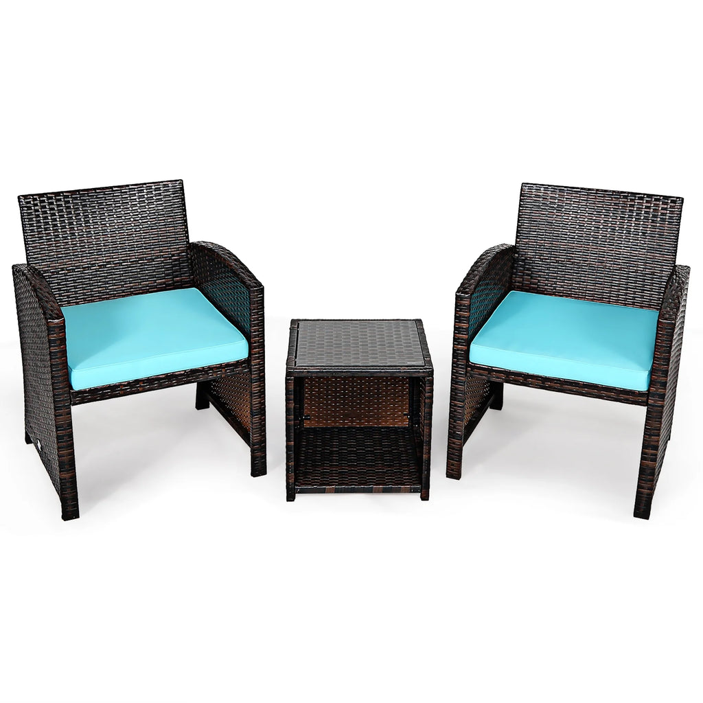Costway 3PCS Patio Rattan Wicker Furniture Cushion Sofa Coffee Table Gray