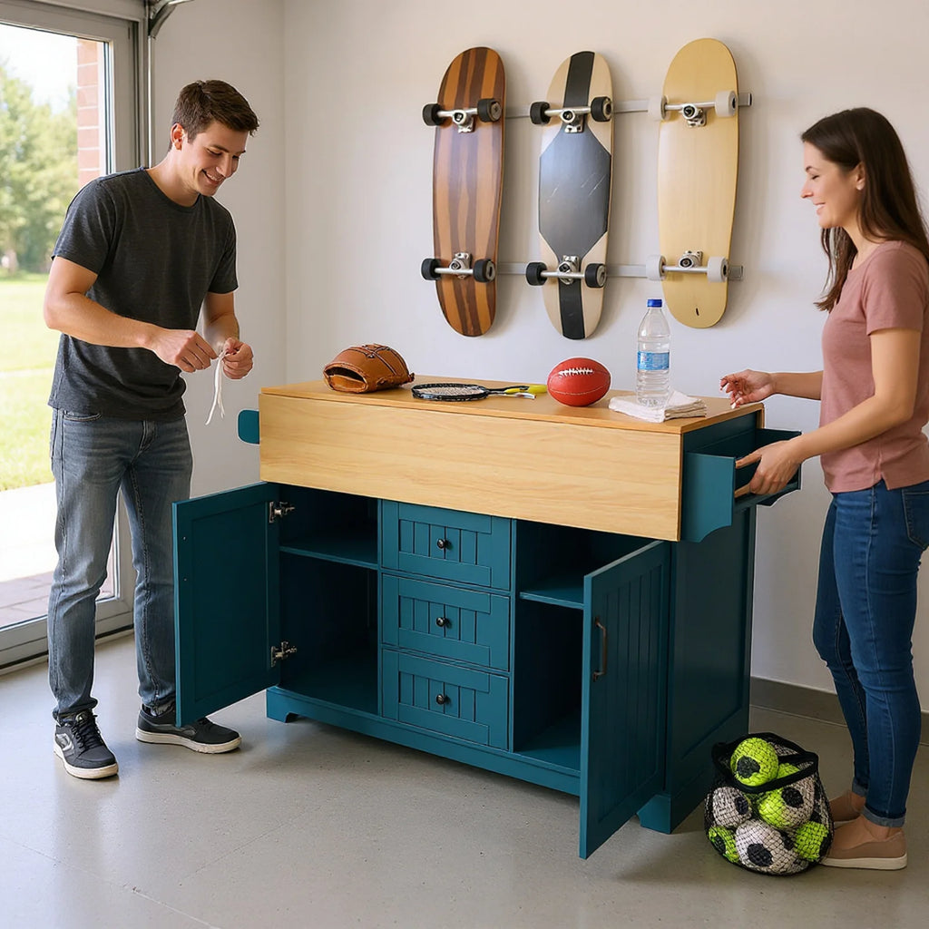 Homy Casa Rolling Large Garage Storage Cabinet with Dual Drop Leaves, Power Outlets for Office Gym, School