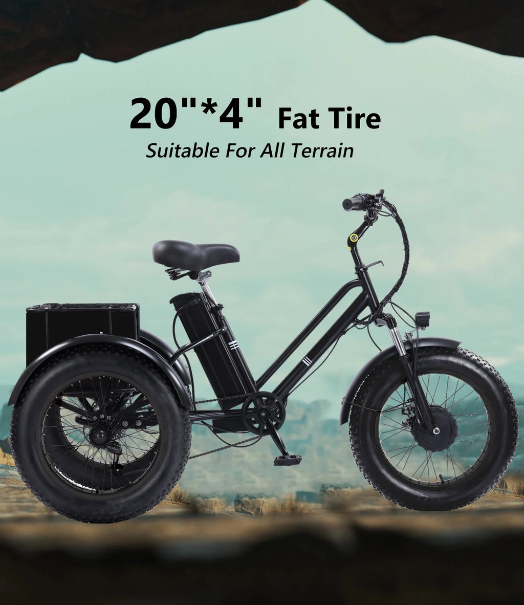 YEBEI Electric Tricycle for Adults Folding E-Trike Motorized Tricycle Electric 3 Wheels Trike Powerful 500W Motor Electric Tricycle 48V15AH Lithium Battery Max 20MPH 20*4.0 Fat Tire Orange