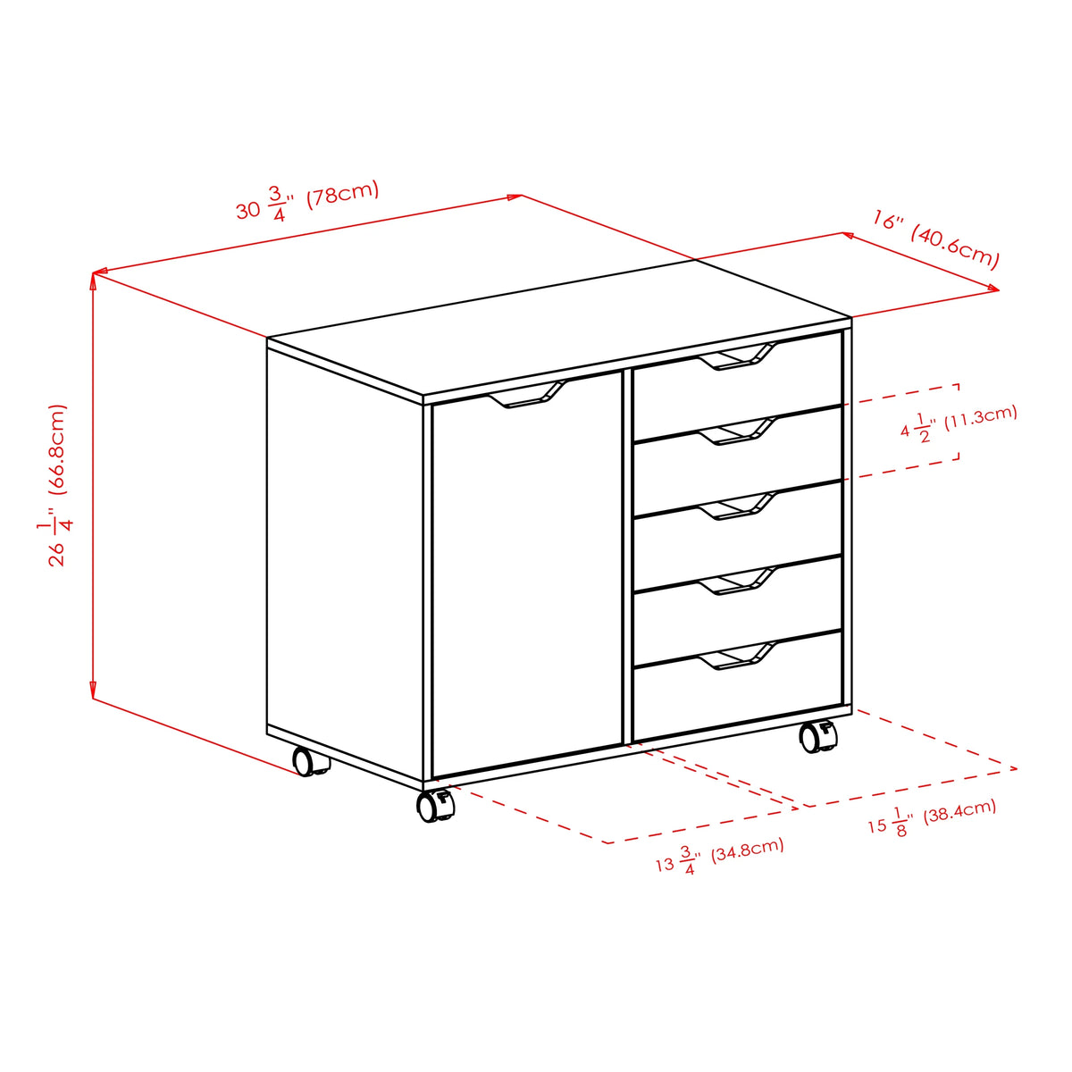 Winsome Halifax 5-Drawer, Side Storage Mobile Cabinet 10630, White Finish