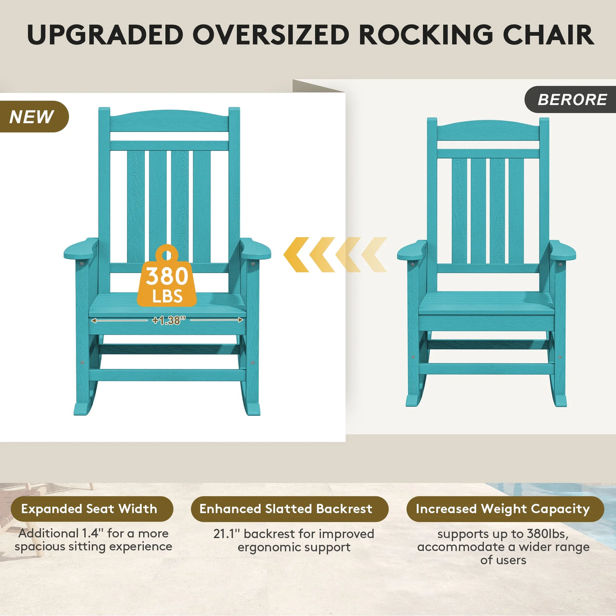 KINGYES Outdoor Rocking Chair Set of 2, HDPE Patio Rocking Chair, Heavy Duty Front Porch Rocker, Navy