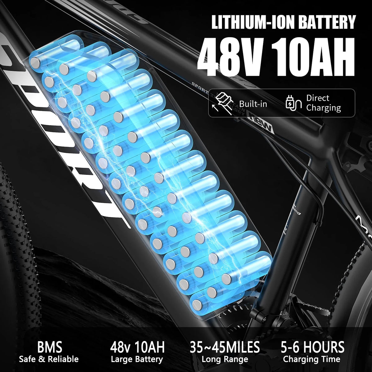 26" Electric Bike for Adults with Peak 750W Brushless Motor, 35Miles 22MPH Commuting Electric Mountain Bike with 36V 10AH Removable Battery, 7-Speed, Front Fork Suspension