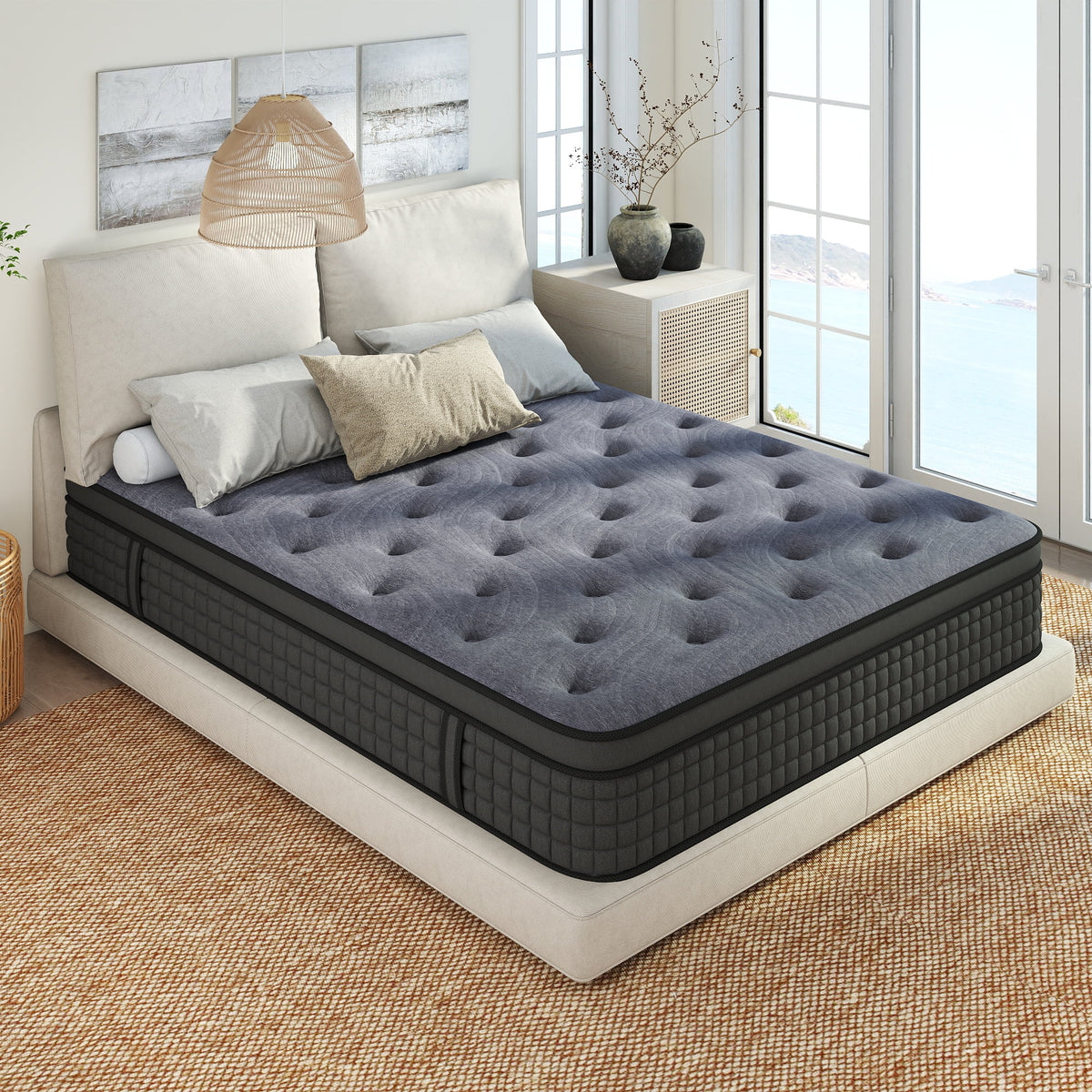 Sailvan Queen Mattress, 12 inch Queen Size Mattress, Hybrid Mattress Queen in a Box, Queen Bed Mattress With Memory Foam & Pocket Spring, Medium Firmness, Edge Support, Gray