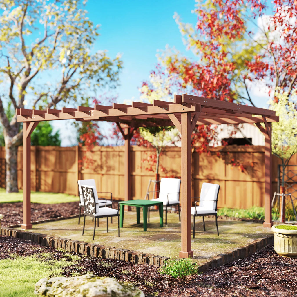 Outsunny 11' x 12.5' Outdoor Wood Pergola with Grape Trellis for Patio, Deck, Backyard, Lawn, Brown