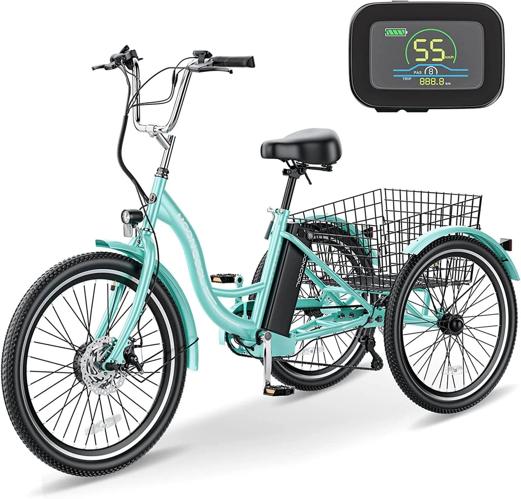ABORON 350W Electric Trike, 7 Speed 24"/26" Motorized 3 Wheel Electric Tricycle for Adults with 36V 10Ah Lithium Battery UL Certified, Rear Basket