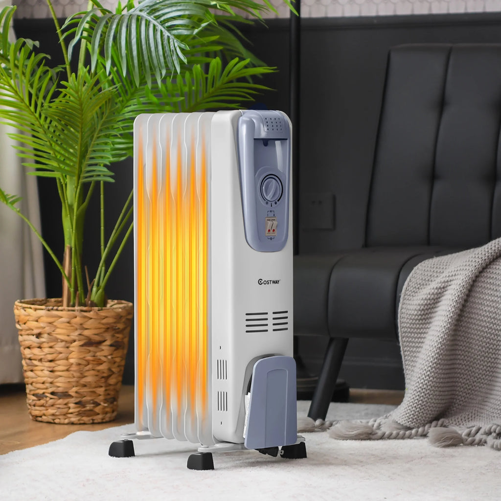 Costway 1500W Electric Oil Filled Radiator Space Heater 7-Fin Thermostat Room Radiant