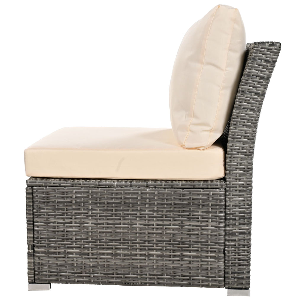 9 Pieces Outdoor Patio Furniture Set Outdoor Sectional Rattan Sofa Set Manual Wicker Patio Conversation Set with Ottomans, Solid Wood Coffee Table for Yard Deck Porch(Grey)