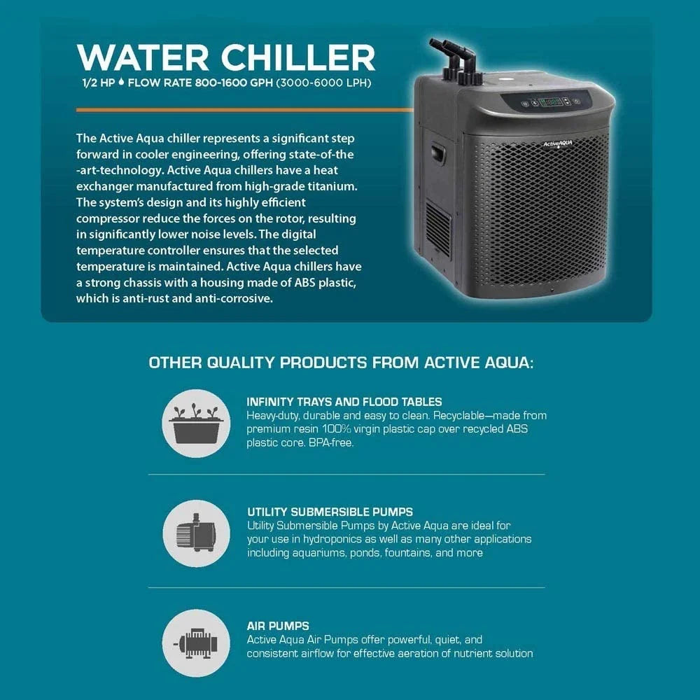 Active Aqua AACH25HP 0.25 HP 396-925 GPH 120V Hydroponic Cooling Water Chiller