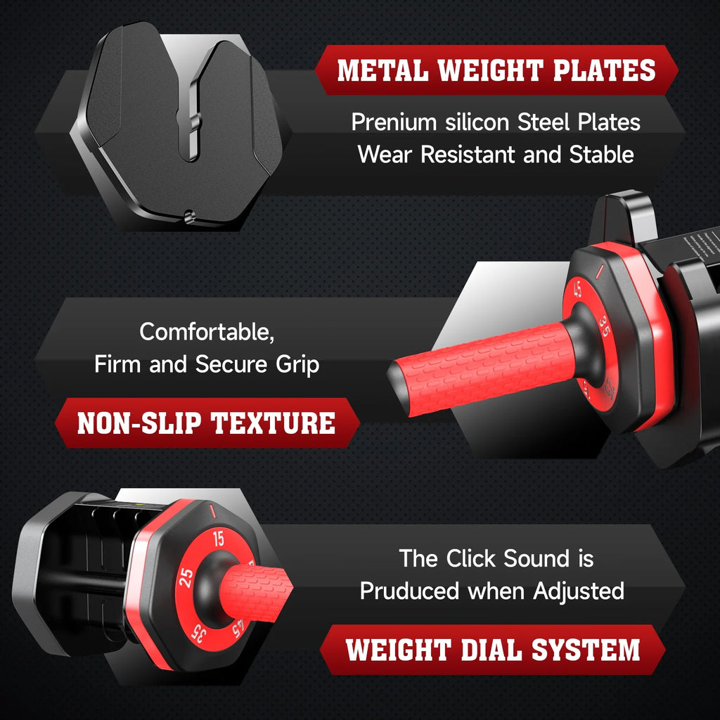 (1 Pair) LNOW 50lbs Quick Select Adjustable Dumbbells for Home Gym 5 in 1 Free Weights 5/10/15/20/25lb/50lb Dumbbell with Anti-Slip Handle, Suitable for Home Gym Exercise Equipment